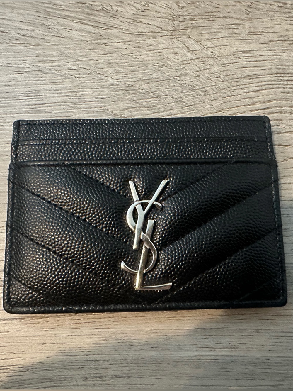 Saint Laurent Black Quilted Leather Card Case with Silver YSL Logo